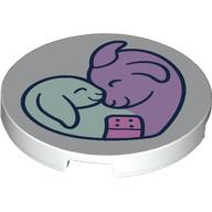 Lego Tile Round 3 x 3 with Goat, Sheep in Heart Shape, Bandage Print / White