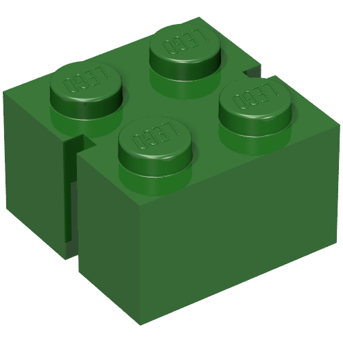 Lego Brick 2 x 2 without Bottom Tubes, Slotted (with 2 slots, opposite) / Vintage Green
