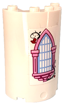 Lego Cylinder Half 2 x 4 x 5 with 1 x 2 Cutout with Bright Light Blue Window with Bright Pink Frame, 2 Red Roses and Dark Green Vines Pattern (Sticker) - Set 41152 / White
