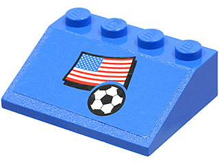 Lego Slope 33 3 x 4 with United States of America (USA) Flag and Soccer Ball on Blue Background Pattern (Sticker) - Set 3406 / Blue