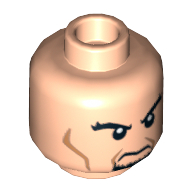 Lego Minifig Head General Zod, Thick Eyebrows, Brown Goatee, Cheek Lines, Angry / Bared Teeth with Red Eyes Print / Light Nougat