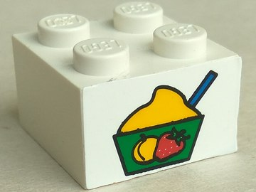 Lego Brick 2 x 2 with Bowl of Ice Cream Sherbet Pattern (Sticker) - Set 4165