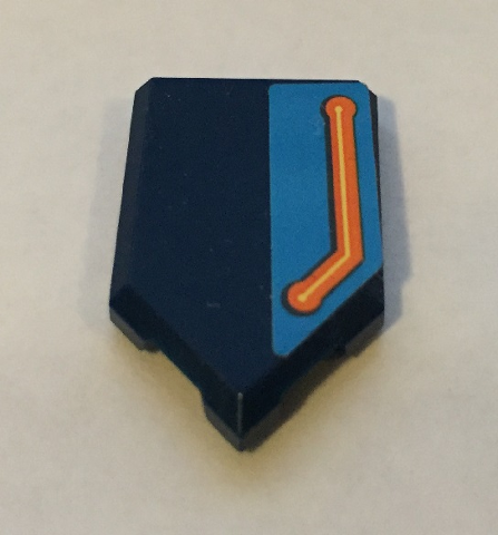 Lego Tile, Modified 2 x 3 Pentagonal with Orange and Yellow Line on Dark Azure Background Pattern Model Left Side (Sticker) - Set 72004 / Dark Blue