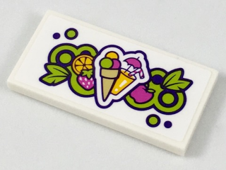 Lego Tile 2 x 4 with Fruit, Sorbet, and Tropical Drink Pattern (Sticker) - Set 41313 / White