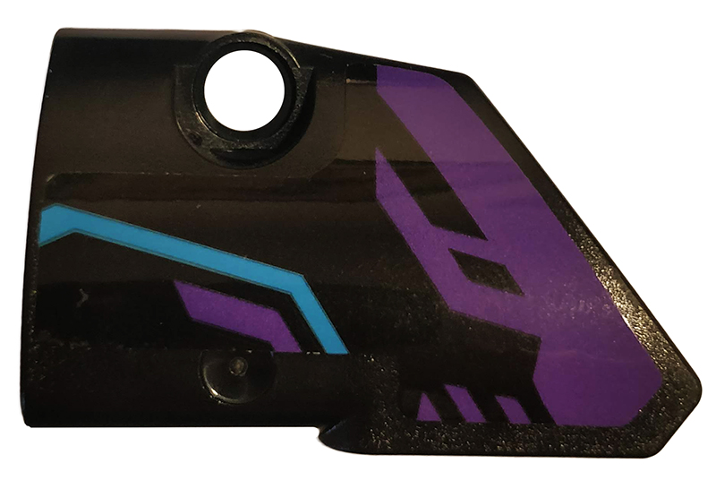 Lego Technic, Panel Fairing # 1 Small Smooth Short, Side A with Dark Purple and Medium Azure Pattern (Sticker) - Set 70642 / Black
