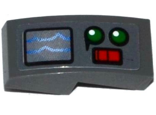 Lego Slope, Curved 2 x 1 x 2/3 with Screen, 2 Green Lights and Red Switch Pattern (Sticker) - Set 70601