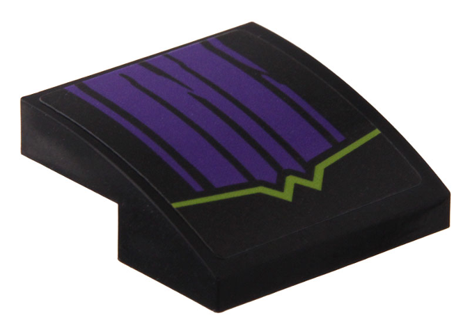 Lego Slope, Curved 2 x 2 x 2/3 with Purple Fabric Folds and Lime Bent Line Pattern (Sticker) - Set 80022 / Black