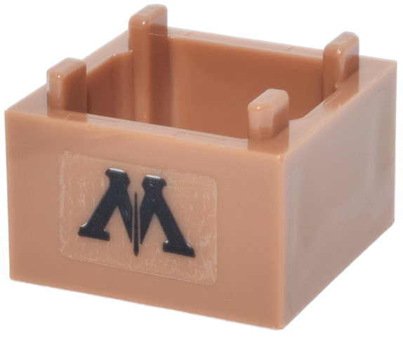 Lego Container, Box 2 x 2 x 1 - Top Opening with Raised Inner Bottom with Black Letter M and Wand HP Ministry of Magic Logo Pattern (Sticker) - Set 76476