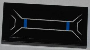 Lego Tile 2 x 4 with 4 Silver Trapezoids and 2 Blue Lines Pattern (Sticker) - Set 76001 / Black