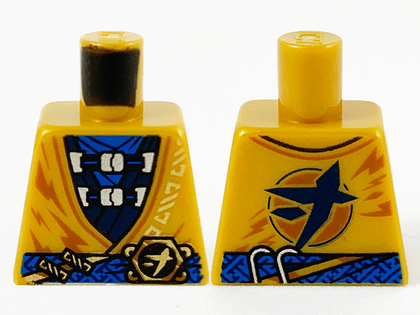 Lego Torso Tunic, Blue Scarf, Dark Blue Vest and Gold Ninjago Logogram Letter J on Buckle Pattern / Pearl Gold