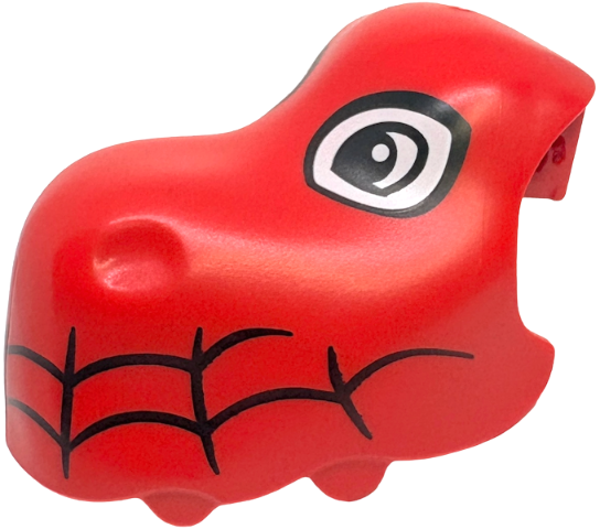 Lego Duplo Dinosaur Tyrannosaurus rex Head and Upper Jaw with Black and White Eyes and Spider Web Pattern / Red