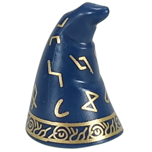 Lego Hat Cone Drooping with Gold Trim, Runes Print