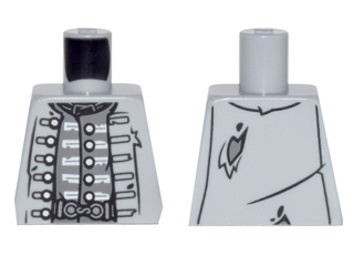 Lego Torso PotC Naval Officer Uniform Tattered with Silver Buttons and White Trim, Vest, Belt Buckle Pattern / Light Bluish Gray