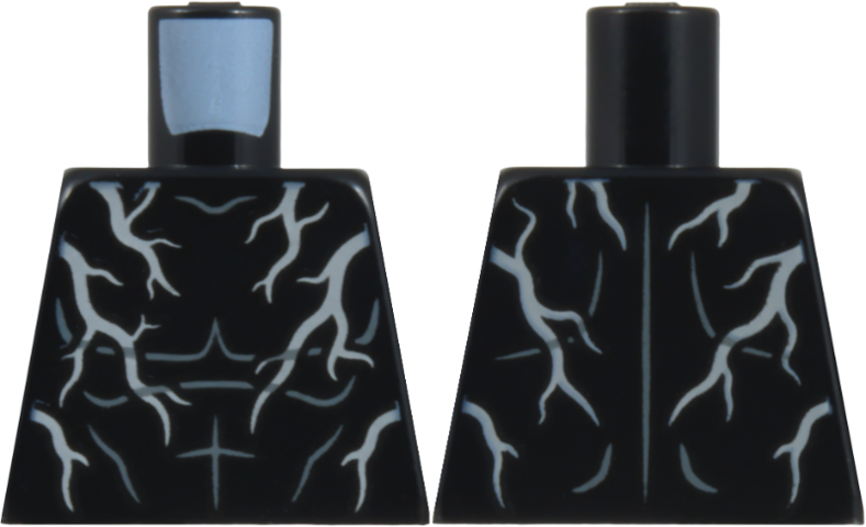 Lego Torso White Lightning Bolts and Dark Bluish Gray Muscles Outlines Pattern / Black