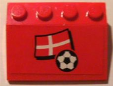Lego Slope 33 3 x 4 with Flag of Denmark and Soccer Ball on Red Background Pattern (Sticker) - Set 3407