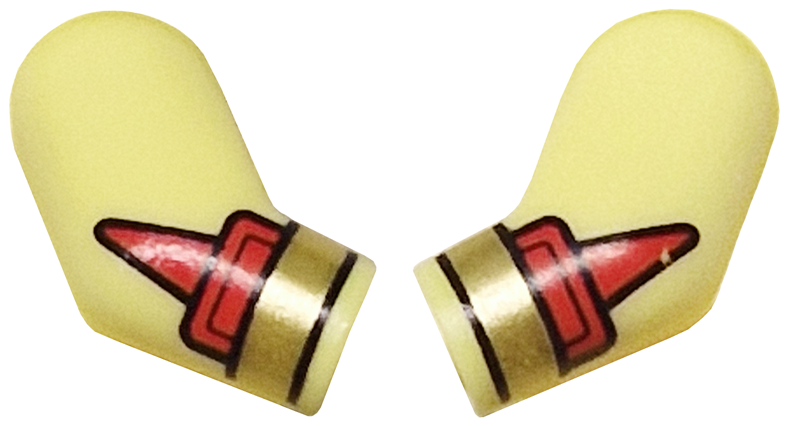Lego Arm, (Matching Left and Right) Pair with Red Cuffs and Gold Bracelets Pattern / Bright Light Yellow