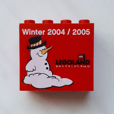 Lego Brick 2 x 4 x 3 with 'LEGOLAND DEUTSCHLAND Winter 2004/2005' Print / Red