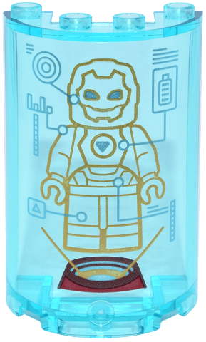 Lego Cylinder Half 2 x 4 x 5 with 1 x 2 Cutout with Gold Iron Man Armor Projection and Silver Digital Display Pattern