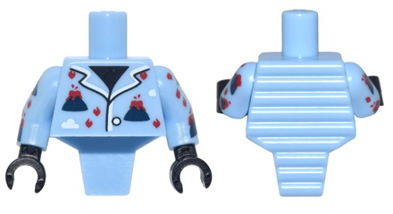 Lego Torso, Modified Short with Ridged Armor with Volcano Pajamas Pattern / Bright Light Blue Arms with Volcano Pajamas Pattern / Black Hands
