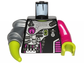 Lego Torso Alien Conquest Alien Diagonal Armor Pattern / Magenta Arm and Lime Hand Left / Mech Arm and Lime Barb Right