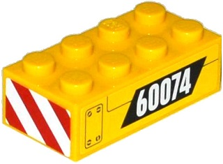 Lego Brick 2 x 4 with '60074' and Hatch and Red and White Danger Stripes on End Pattern Right (Stickers) - Set 60074
