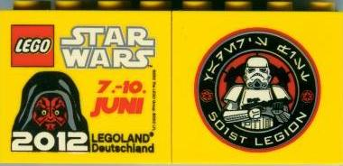 Lego Brick 2 x 4 x 3 with Legoland Deutschland Star Wars 07. - 10. Juni 2012, 501st Legion Logo on Reverse Pattern / Yellow