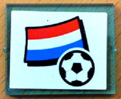 Lego Glass for Window 1 x 4 x 3 with Flag of Netherlands and Soccer Ball on White Background Pattern (Sticker) - Set 3405 / Trans-Light Blue