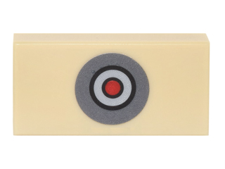 Lego Tile 1 x 2 with Dark Bluish Gray, Black, Light Bluish Gray and Red Circle Button Pattern (Sticker) - Set 76052