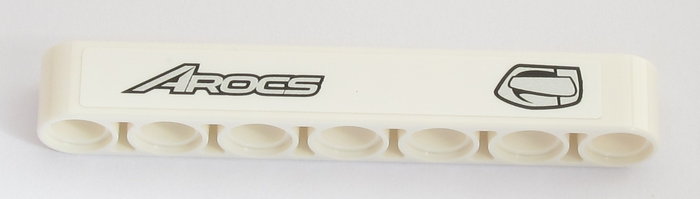 Lego Technic, Liftarm Thick 1 x 7 with Silver 'AROCS' and Silver Handle Pattern Model Left Side (Sticker) - Set 42043
