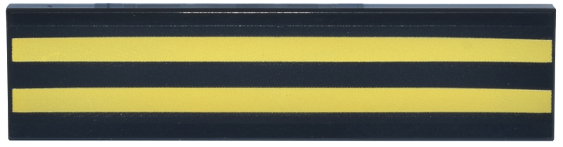 Lego Tile 1 x 4 with 2 Yellow Stripes Pattern / Black