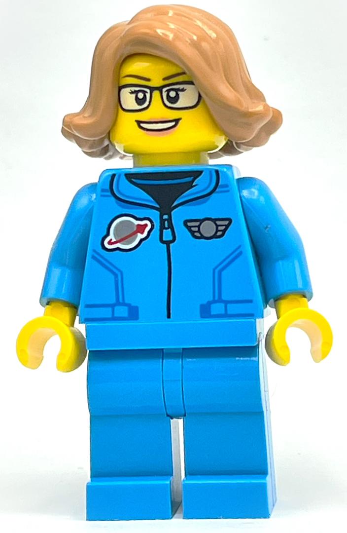 Lego Astronaut, Female, Dark Azure Jump Suit, Medium Nougat Hair