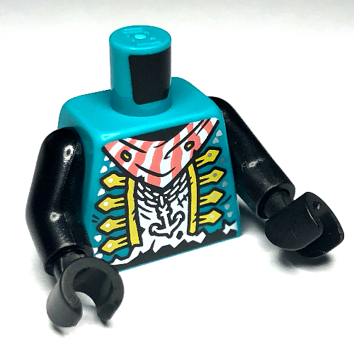 Lego Torso Jacket with Gold Trim, White Shirt, Handkerchief, Anchor on Chain Print, Black Arms and Hands / Dark Turquoise