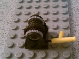Lego String Reel 2 x 2 Holder with Light Bluish Gray Drum with Black String 35L with Yellow Hose Nozzle Simple (2584 / 2585 / 194cx2)