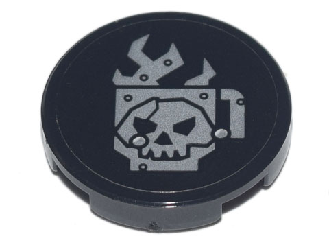 Lego Tile, Round 2 x 2 with Bottom Stud Holder with Coffee Cup with Skull, Steam and Metal Rivets Pattern (Sticker) - Set 70840