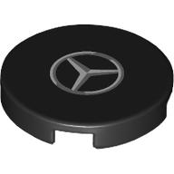 Lego Tile Round 2 x 2 with Silver Mercedes Logo Print / Black