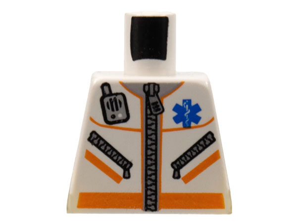 Lego Torso Hospital EMT Star of Life, Zipper, Zippered Pockets, Radio Pattern / White