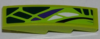Lego Slope, Curved 4 x 1 with Green, White and Purple Scales Pattern Model Left (Sticker) - Set 9447 / Lime