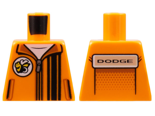 Lego Torso Jacket over White Shirt, Super Bee Logo, Zipper, Black Stripes, 'DODGE' on Back Pattern / Orange