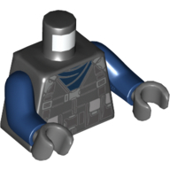 Lego Torso Vest with Harness, Buckles, Pockets, Dark Blue Undershirt Print, Dark Blue Arms, Dark Bluish Gray Hands / Black