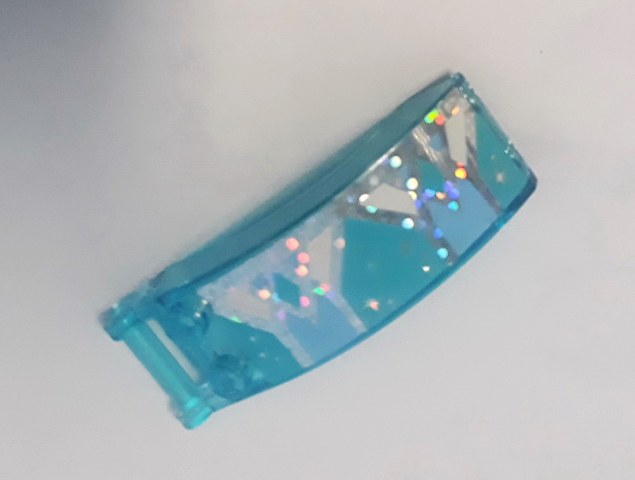 Lego Windscreen 6 x 2 x 2 with Bar Handle with Bright Light Blue, Medium Azure and White Shapes on Silver Holographic Glitter Background Pattern Model Right Side (Sticker) - Sets 41148 / 43172 / Trans-Light Blue