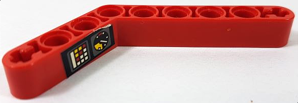 Lego Technic, Liftarm, Modified Bent Thick 1 x 9 (6 - 4) with Black Gauge and Red, Yellow, and White Buttons Pattern Model Left Side (Sticker) - Set 8443