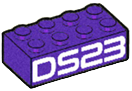 Lego Brick 2 x 4 with White 'DS23' Pattern / Dark Purple