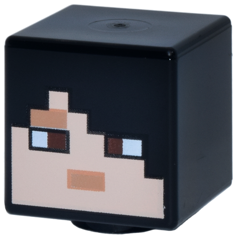 Lego Minifigure, Head, Modified Cube with Pixelated Hair, Nougat Eyebrow and Mouth, Reddish Brown Eyes, Light Nougat Face Pattern (Minecraft Ren)