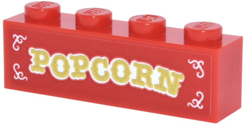 Lego Brick 1 x 4 with Gold and White 'POPCORN' and Filigree Pattern (Sticker) - Set 43302