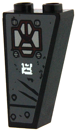 Lego Slope, Inverted 75 2 x 1 x 3 with 2 Scratches, Line and Dots Pattern Model Front Right Side (Sticker) - Set 70009 / Black