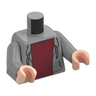 Lego Torso, Hoodie, Open over Dark Red Undershirt Print, Light Bluish Gray Arms, Light Nougat Hands / Light Bluish Gray