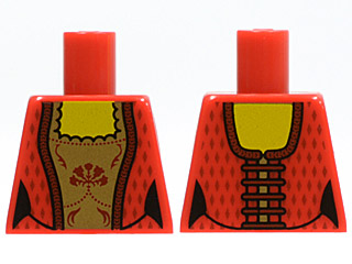 Lego Torso Castle Kingdoms Female Corset with Gold Panel Front and Lace Up Back Pattern / Red