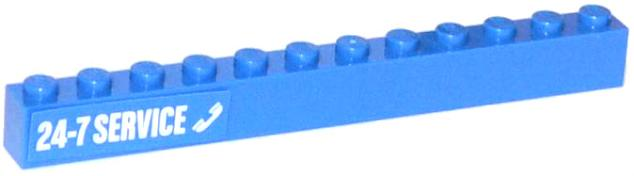 Lego Brick 1 x 12 with White '24-7 SERVICE' and Phone Pattern on Left (Sticker) - Set 60056