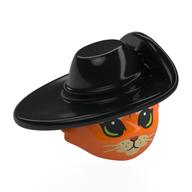Lego Minifig Head Special, Cat with Black Hat, Large Eyes, Tan Nose, Black Whiskers Print (Puss in Boots) / Orange