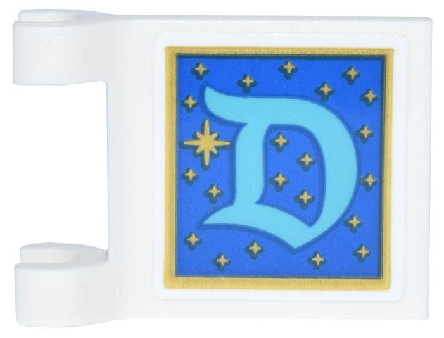 Lego Flag 2 x 2 Square with Flared Edge with Medium Azure Stylized Letter D on Blue Background with Gold Stars Pattern (Sticker) - Set 43302